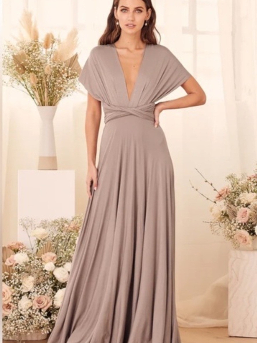 Lulu's Taupe  Convertible Maxi Dress